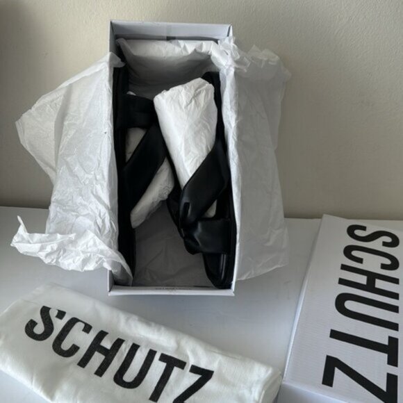 Schutz Puffy Leather Slide Sandals - Fairy Black  Sz.8.5 - Picture 3 of 7